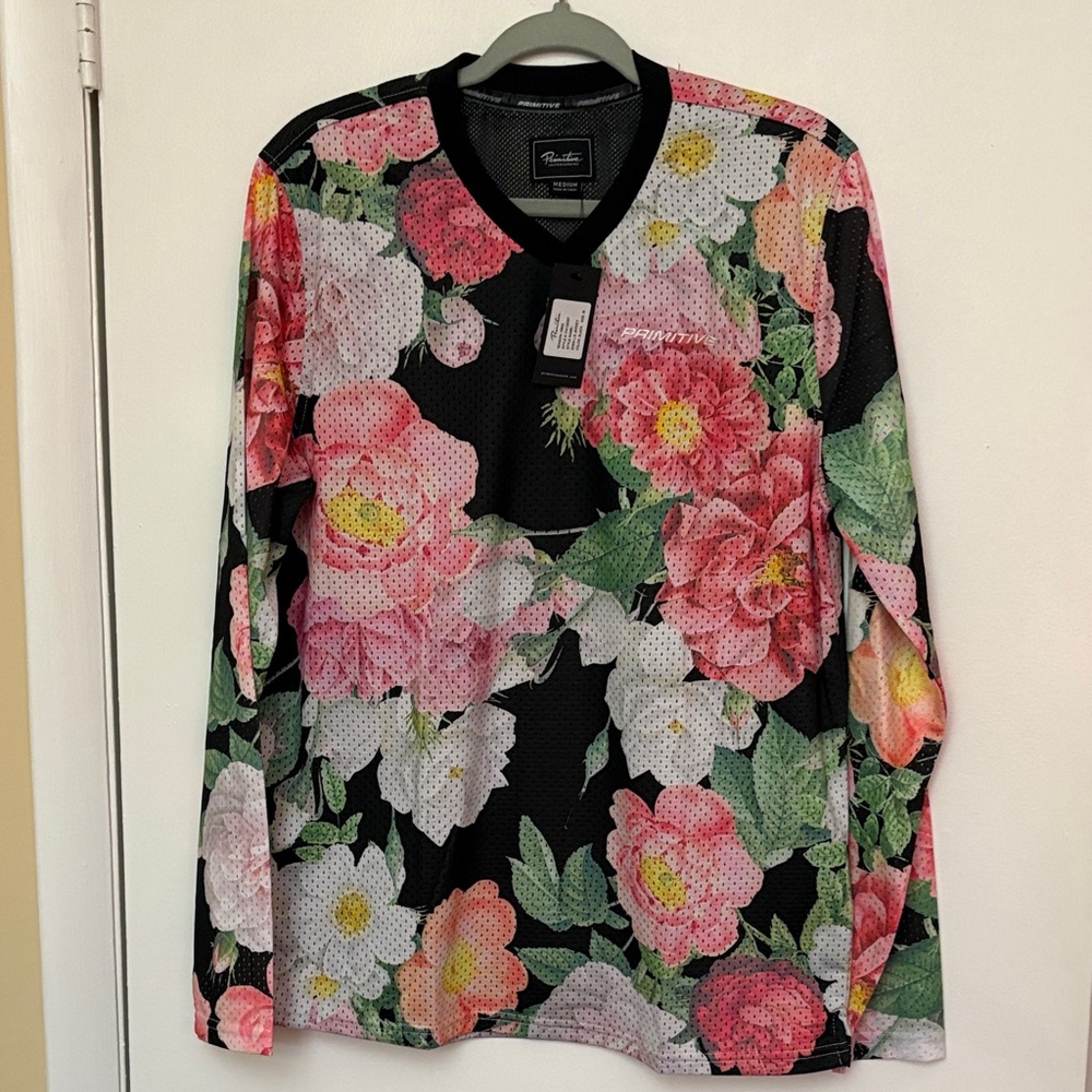 Primitive Skateboarding Floral Long Sleeve Mesh Top - Pink & Black